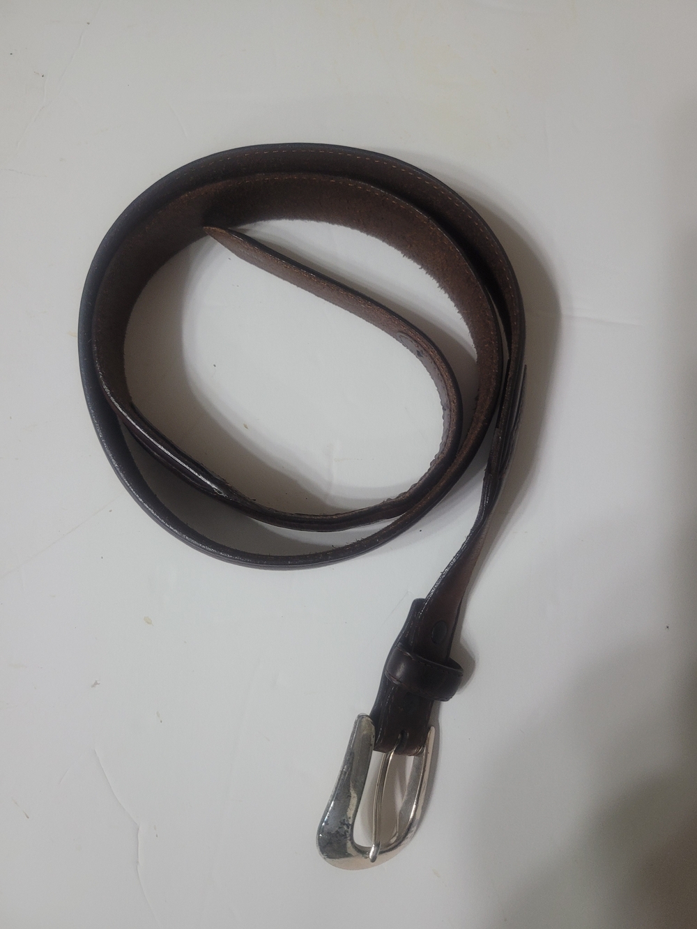 Men's Dark Brown Leather Belt with Silver Buckle